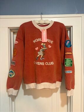 NWT DANDY Worldwide Lover’s Club Red Vintage Embroidered Patches Sweatshirt